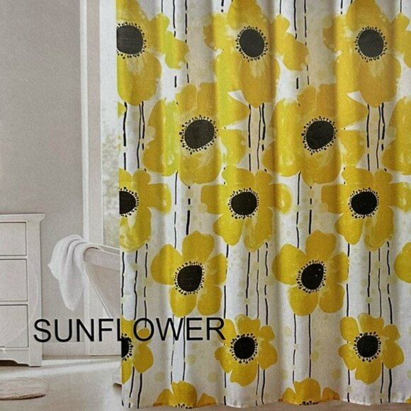 SUNFLOWER  Yellow Shower Curtain With Hooks Size 70 x 72 in - Picture 1 of 6